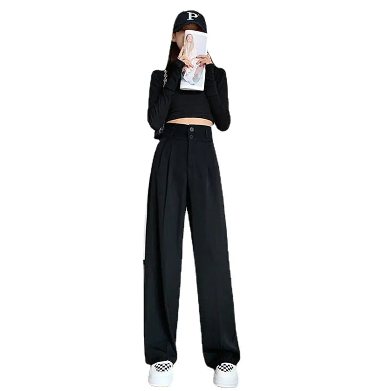 High-Waisted Gray Suit Trousers with Wide Legs