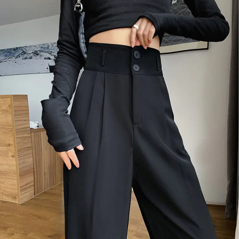 High-Waisted Gray Suit Trousers with Wide Legs