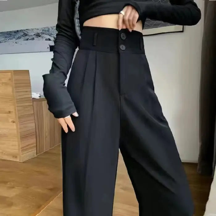 High-Waisted Gray Suit Trousers with Wide Legs