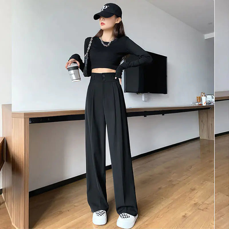 High-Waisted Gray Suit Trousers with Wide Legs