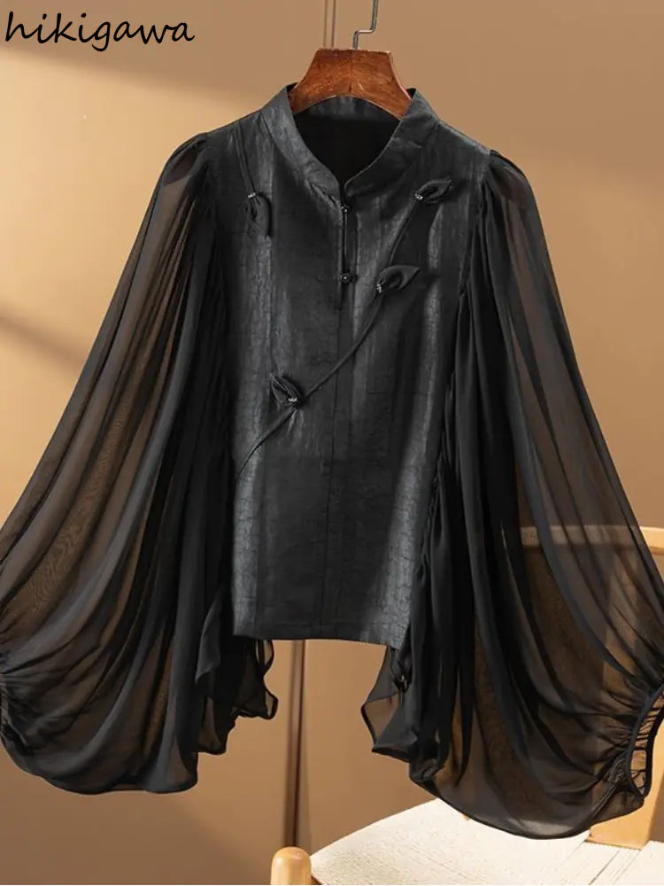 2023 Women's Vintage Patchwork Blouses with Batwing Sleeves