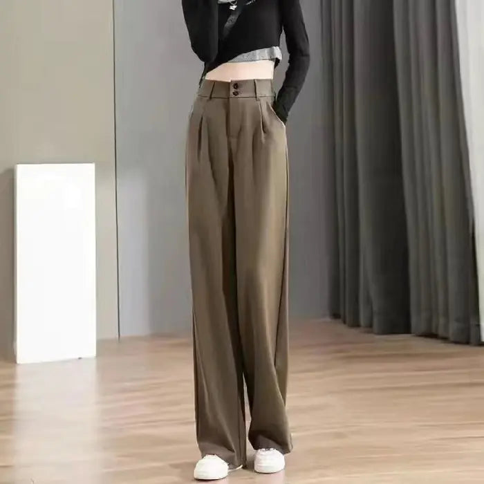 High-Waisted Gray Suit Trousers with Wide Legs