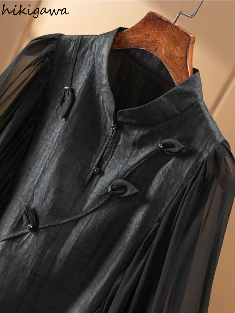 2023 Women's Vintage Patchwork Blouses with Batwing Sleeves