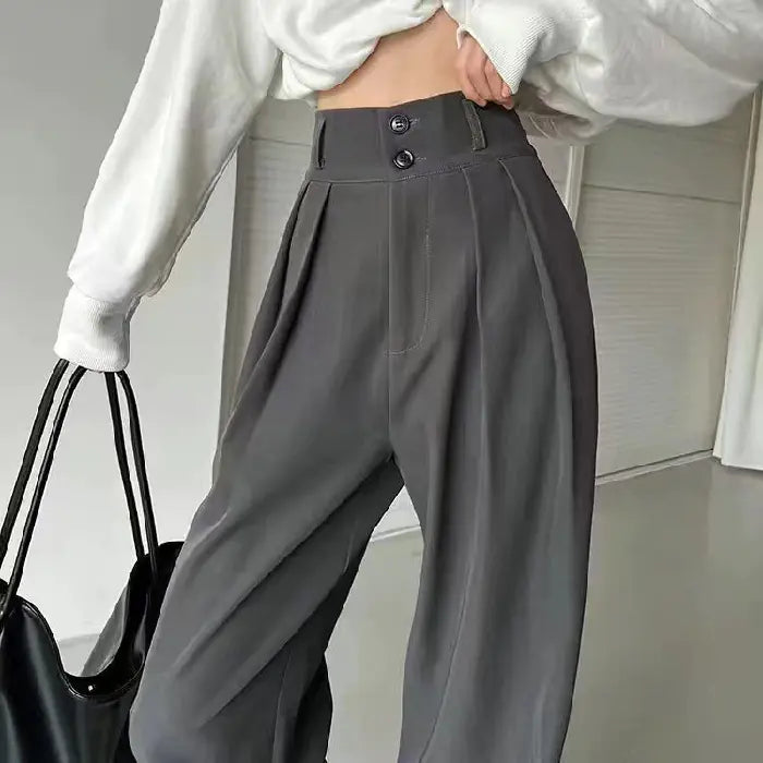 High-Waisted Gray Suit Trousers with Wide Legs