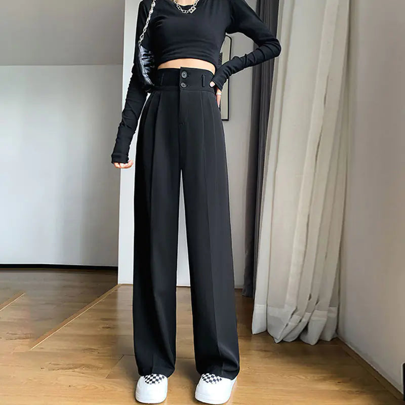 High-Waisted Gray Suit Trousers with Wide Legs